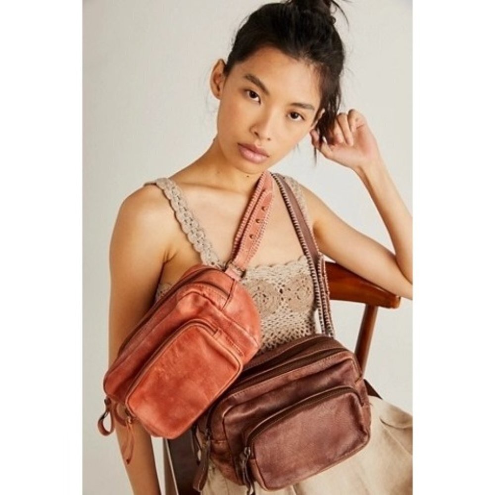 Free People Two-Tone Leather Crossbody Bags in Rust and Brown